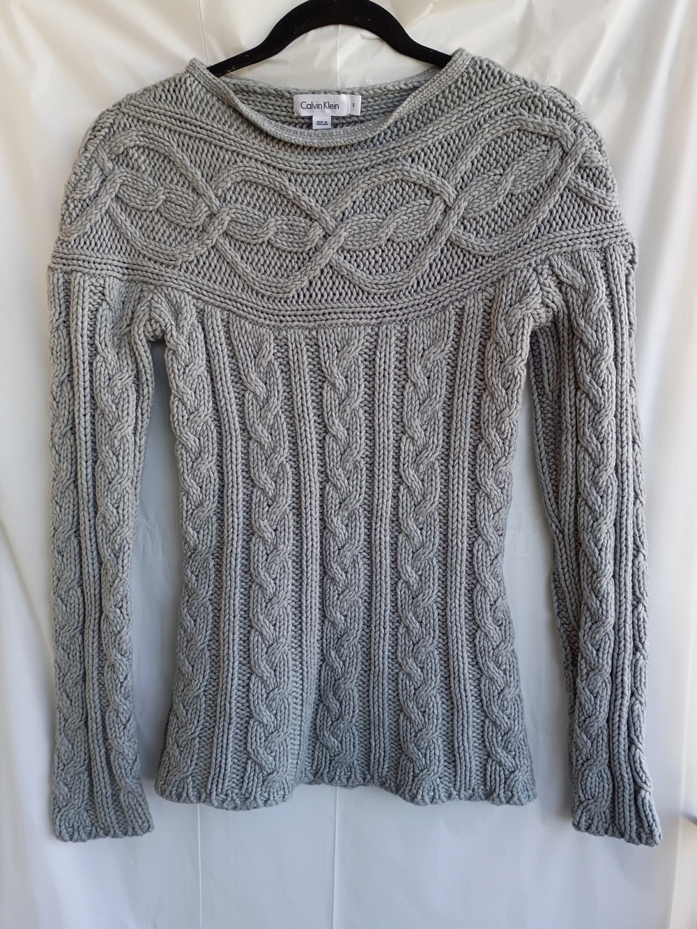 Calvin Klein Wool Blend Cable Knit Sweater Gray, Small